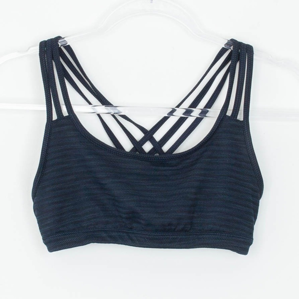 Athleta‎ Womens Athletic Sports Bra Size XS Navy Blue Strappy Crisscross Back